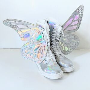 Dolls Kill Club Exx Holographic Metamorphic Boots Rave Festival Size 6.5